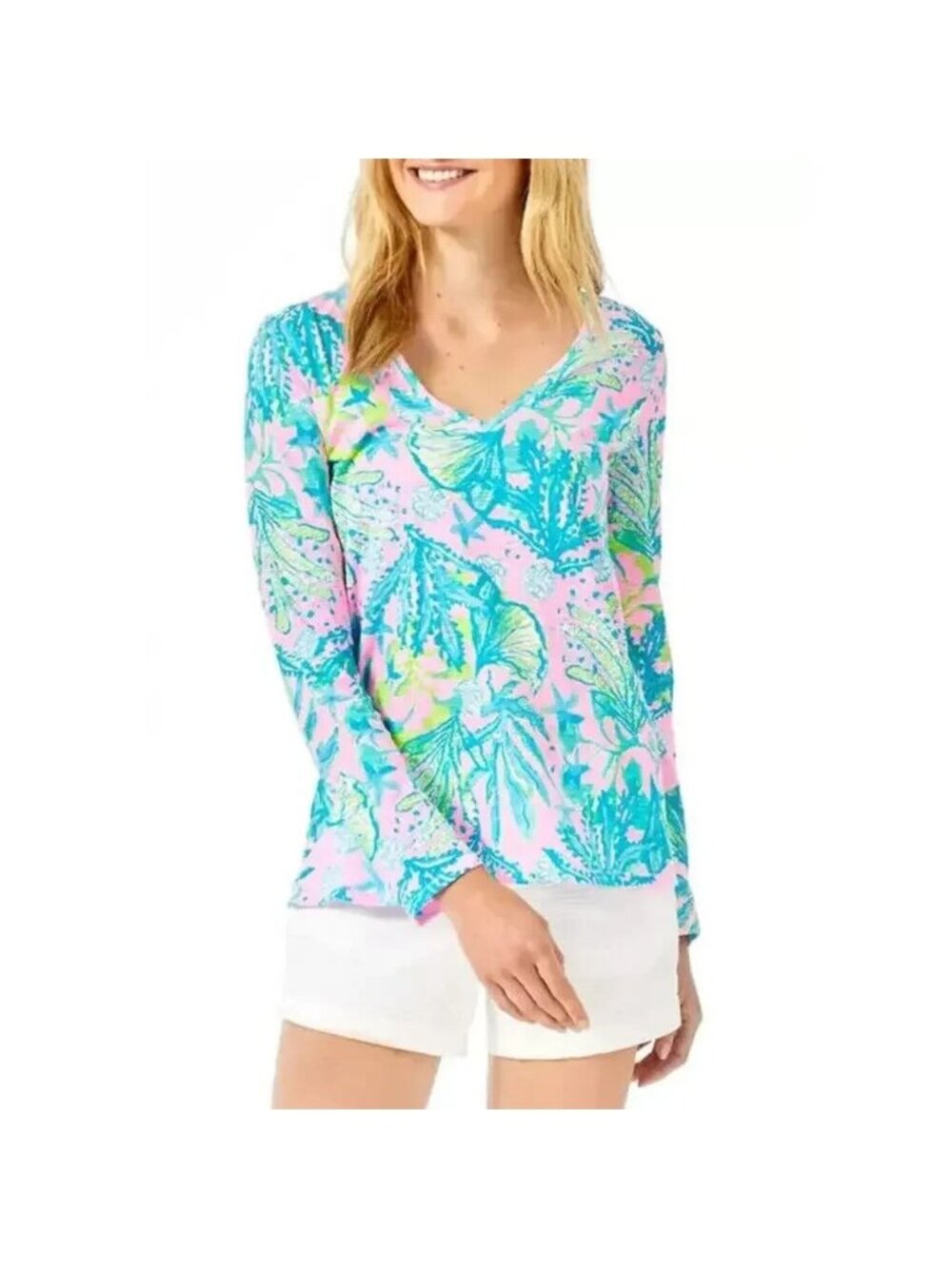 LILLY PULITZER S Etta Top Tee Macaw Blue Sweet Escape